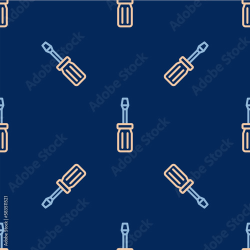 Line Screwdriver icon isolated seamless pattern on blue background. Service tool symbol. Vector