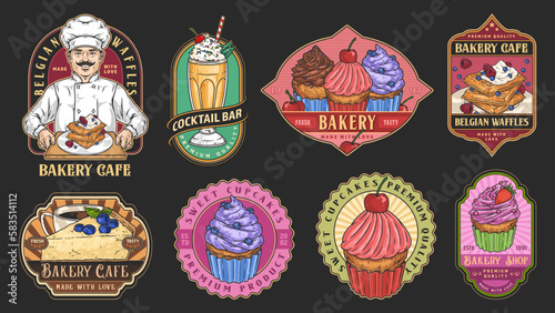 Dessert menu set colorful logotypes