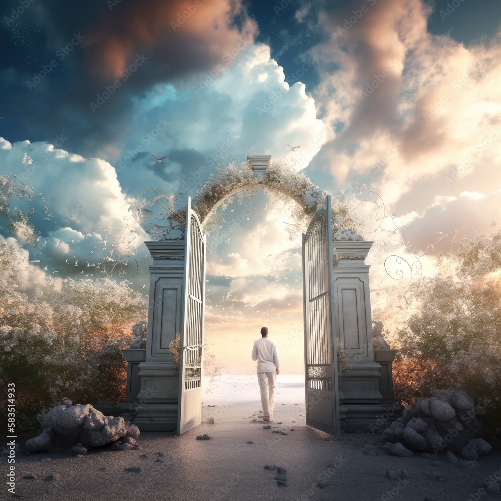 Gateway to the Kingdom of God in the sky ambient with clouds Generative AI Illustration Gateway to the Kingdom of God in the sky ambient with clouds Generative AI Illustration