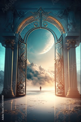 Gateway to the Kingdom of God in the sky ambient with clouds Generative AI Illustration