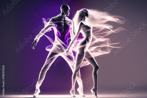 Woman and man dancing modern dance in casual outfit, dynamic dancer, created with Generative AI