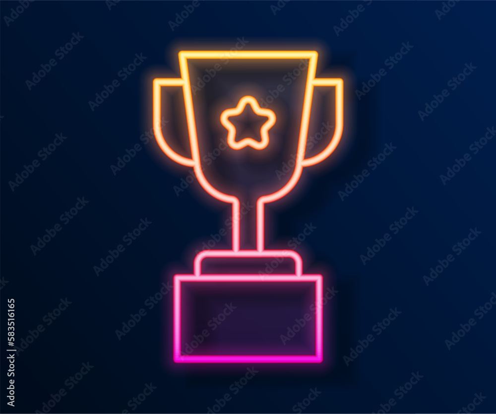 Glowing neon line Award cup icon isolated on black background. Winner trophy symbol. Championship or competition trophy. Sports achievement sign. Vector Glowing neon line Award cup icon isolated on black background. Winner trophy symbol. Championship or competition trophy. Sports achievement sign. Vector