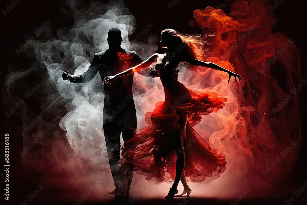 Woman and man dancing tango dance in elegant outfit, sensual dancer, created with Generative AI - obrazy, fototapety, plakaty 