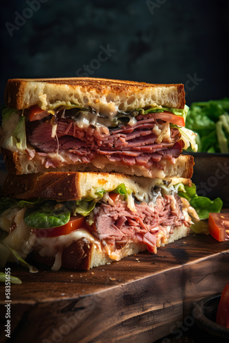 Ruben sandwich. New York sandwich with pastrami. (generative ai)