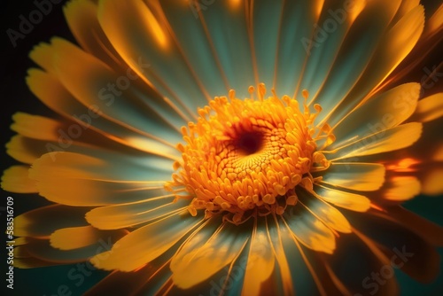 A Calendula Macro Photo Volumetric Lightin. Generative AI