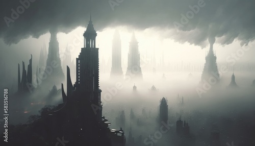 A City Seen Through The Mist. Generative AI