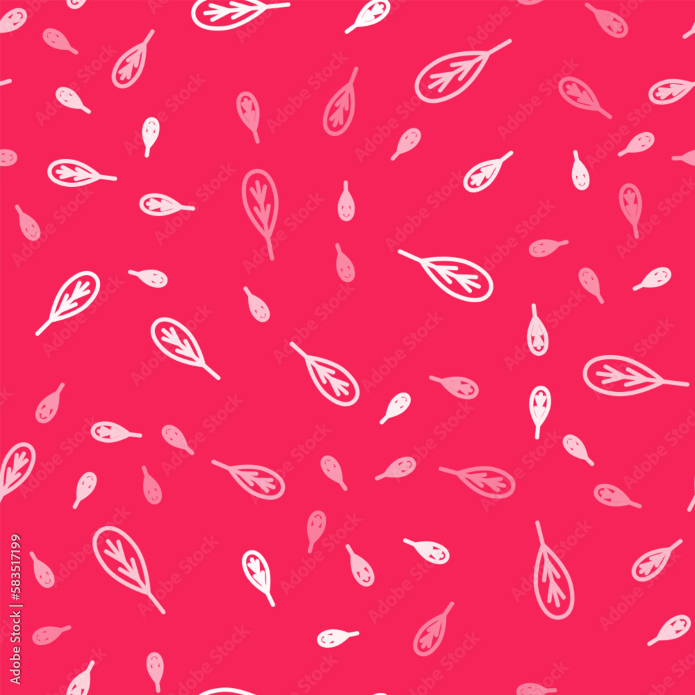 White line Leaf icon isolated seamless pattern on red background. Leaves sign. Fresh natural product symbol. Vector White line Leaf icon isolated seamless pattern on red background. Leaves sign. Fresh natural product symbol. Vector