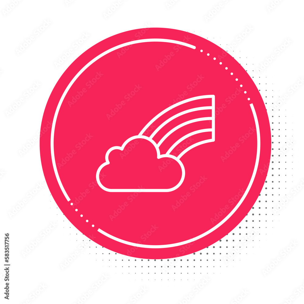 White line Rainbow with cloud icon isolated on white background. Happy Saint Patricks day. National Irish holiday. Red circle button. Vector White line Rainbow with cloud icon isolated on white background. Happy Saint Patricks day. National Irish holiday. Red circle button. Vector