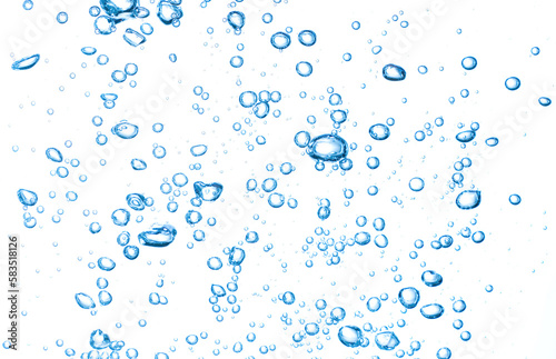 Blue Air Bubbles in Clear Water Abstract Background