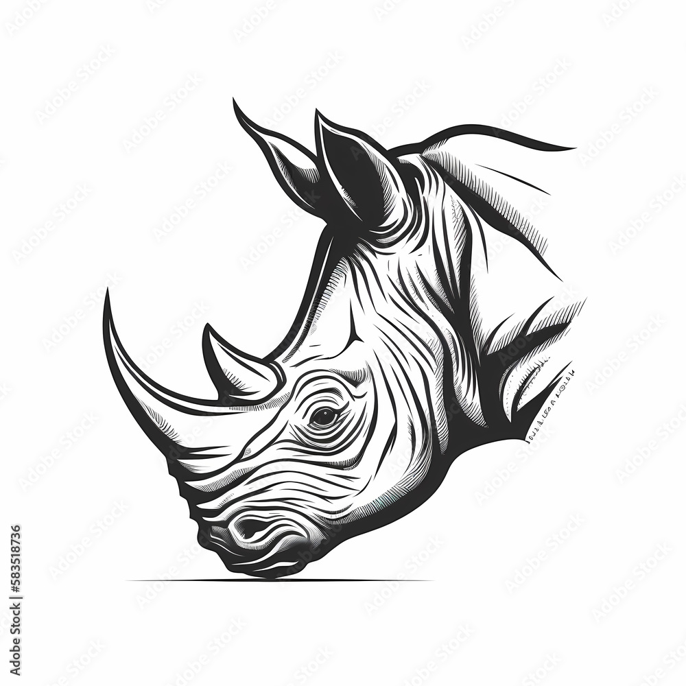 Rhino Tattoo Isolated White Background. Generative AI