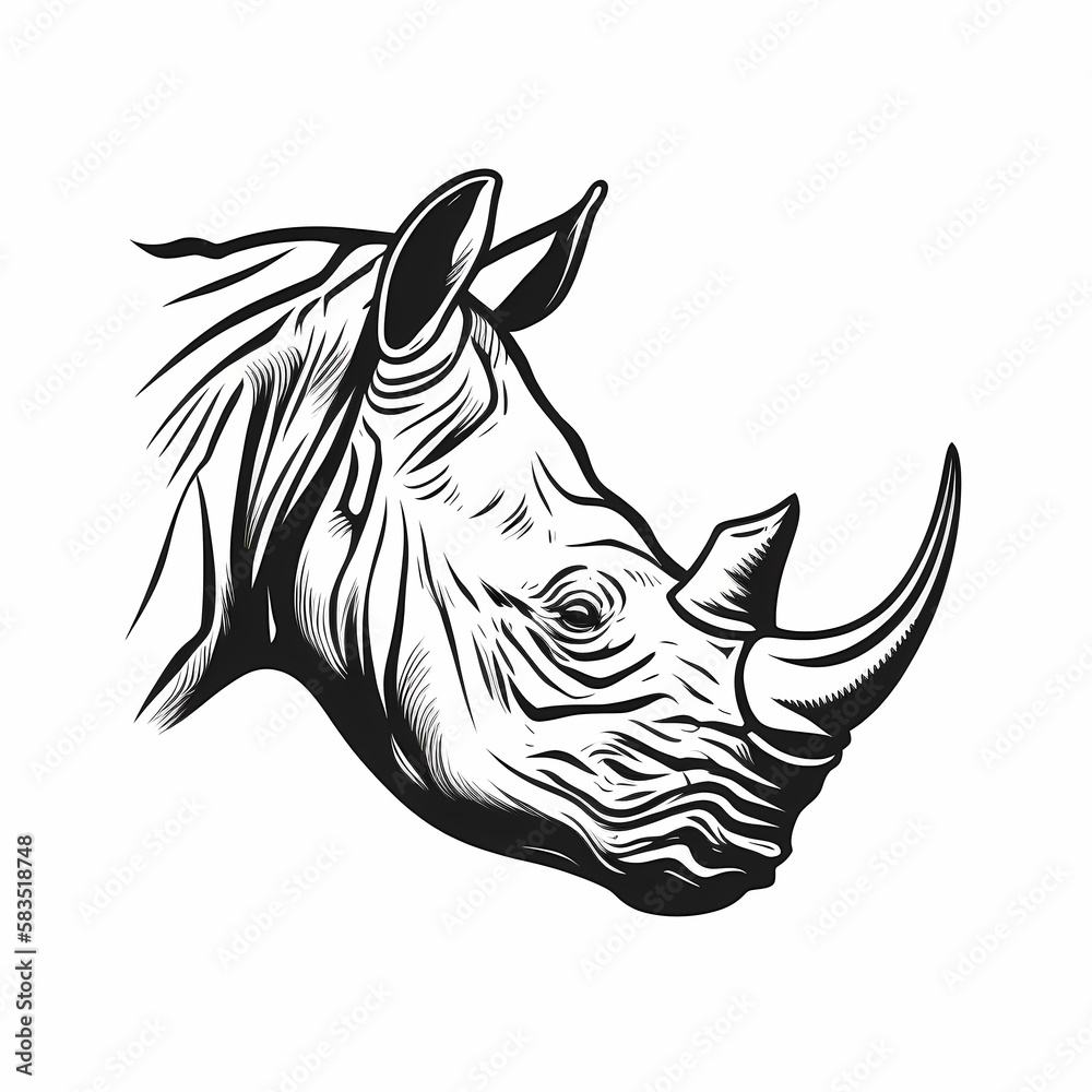 Rhino Tattoo Isolated White Background. Generative AI