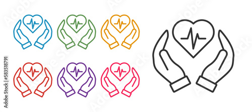 Set line Life insurance icon isolated on white background. Security, safety, protection, protect concept. Set icons colorful. Vector
