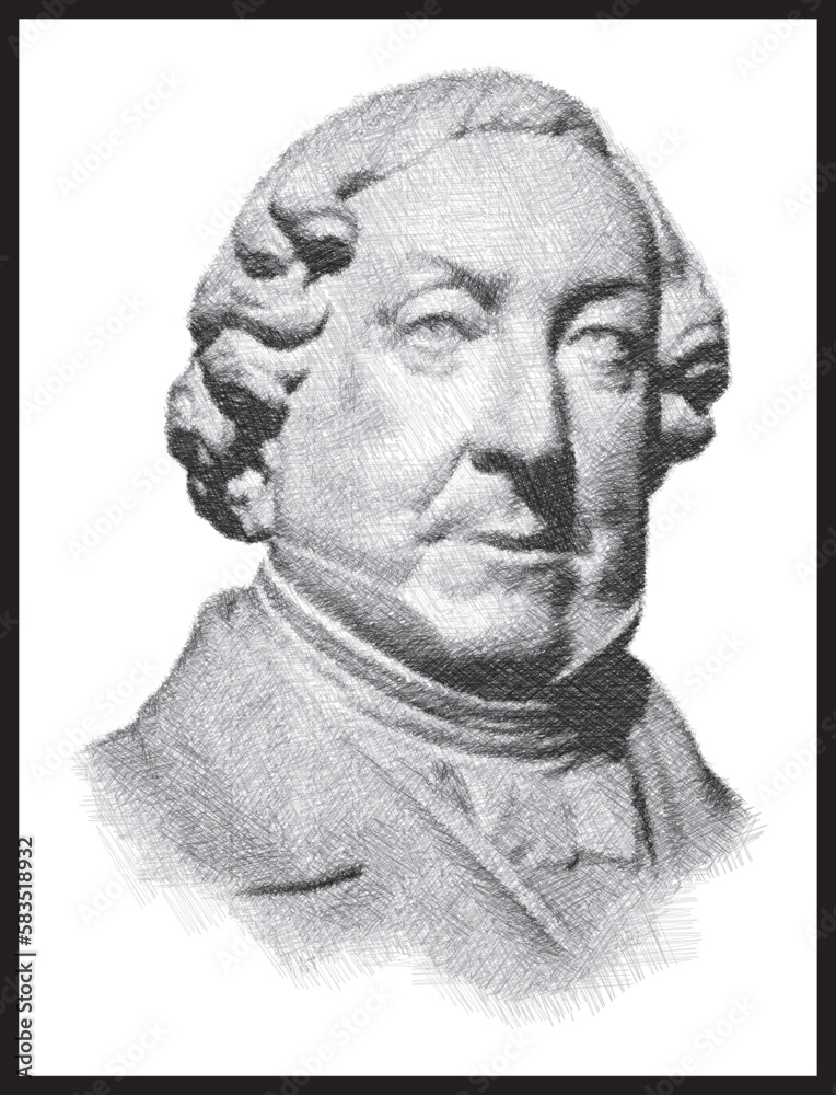 Gioacchino Rossini portrait bust pen sketch illustration. Italian composer. Poster, Wall Decoration, Postcard, Social Media Banner, Brochure Cover Design Background. Vector Pattern.
