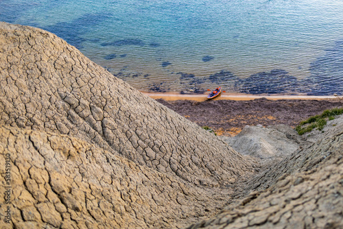 The kayak on Qarraba Bay's crystal water, Malta, Europe
