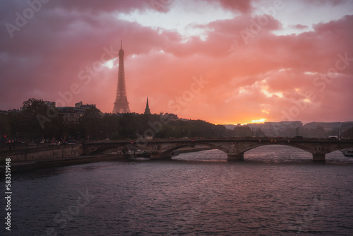 The Seine River with the view on the Eiffel tower - France, Paris