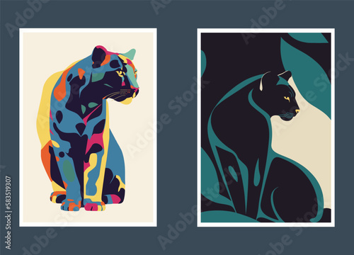 Panther and leopard. Vector illustration of a wild animal.