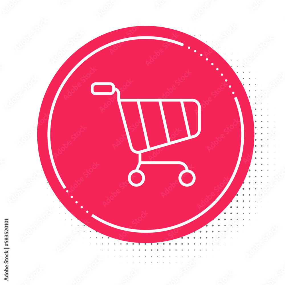 White line Shopping cart icon isolated on white background. Online buying concept. Delivery service sign. Supermarket basket symbol. Red circle button. Vector White line Shopping cart icon isolated on white background. Online buying concept. Delivery service sign. Supermarket basket symbol. Red circle button. Vector
