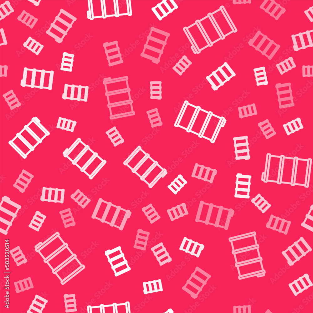 White line Barrel oil icon isolated seamless pattern on red background. Vector White line Barrel oil icon isolated seamless pattern on red background. Vector