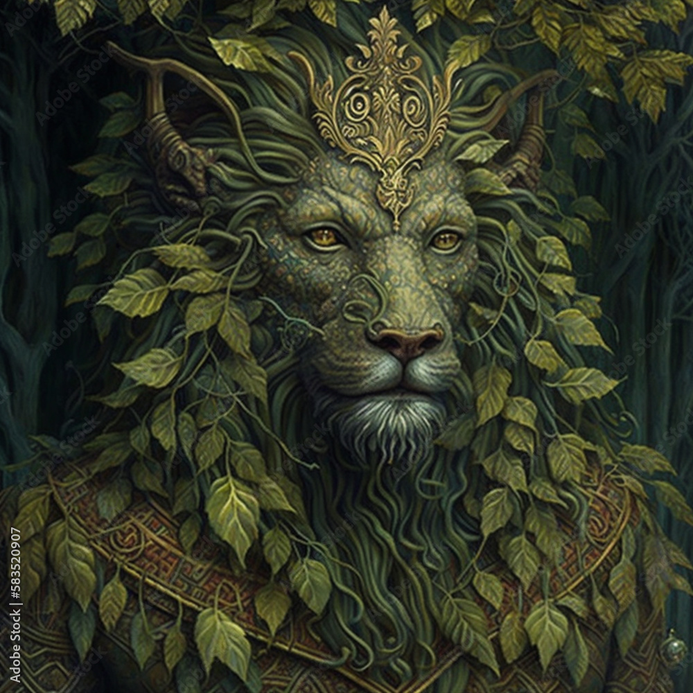 mysterious lion king the protector of jungle illustration forest lion ...