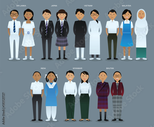 Asian high school students in uniform.