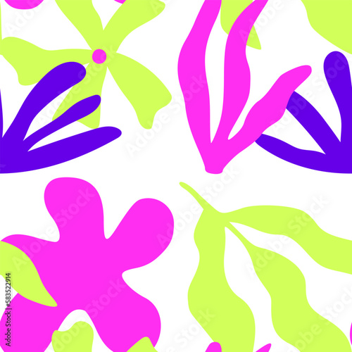 Abstract summer seamless pattern with flowers. Geometry simple floral background