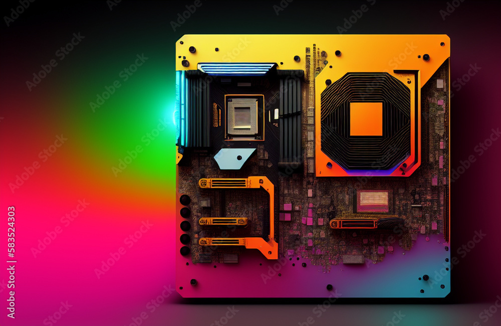 Photo of electronic components arranged on a vibrant red background Photo of electronic components arranged on a vibrant red background