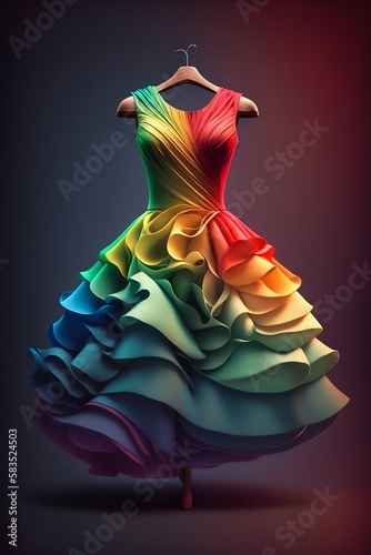Rainbow inspired gown ball dress. Generative AI