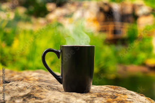 Fresh Hot Coffee In Organic Garden
