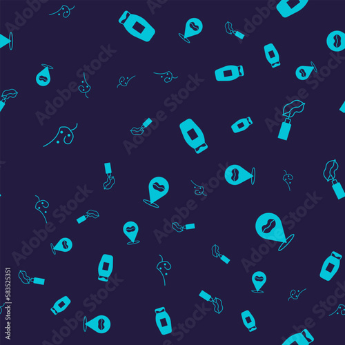 Set Acne, Lip augmentation, Bottle of shampoo and Smiling lips on seamless pattern. Vector