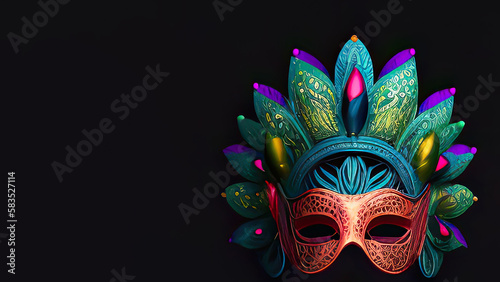 Colourful Masquerade Mask With Feathers, Carnival Concept.