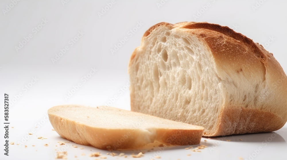 Bread silice cut isolated on white. Generative AI