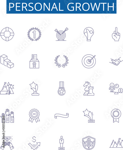 Personal growth line icons signs set. Design collection of Self improvement, Development, Progress, Maturity, Expansion, Enrichment, Realization, Growth outline concept vector illustrations