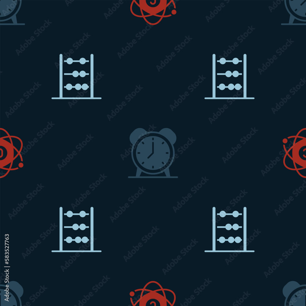 Set Atom, Alarm clock and Abacus on seamless pattern. Vector Set Atom, Alarm clock and Abacus on seamless pattern. Vector