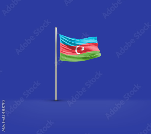 Azerbaijan waving flag on solid ground.