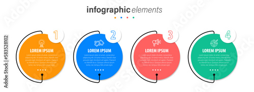 Vector infographic flat template round color for four label, diagram, graph, presentation. Business concept with 4 options. For content, flowchart, steps, timeline, workflow, marketing. EPS10