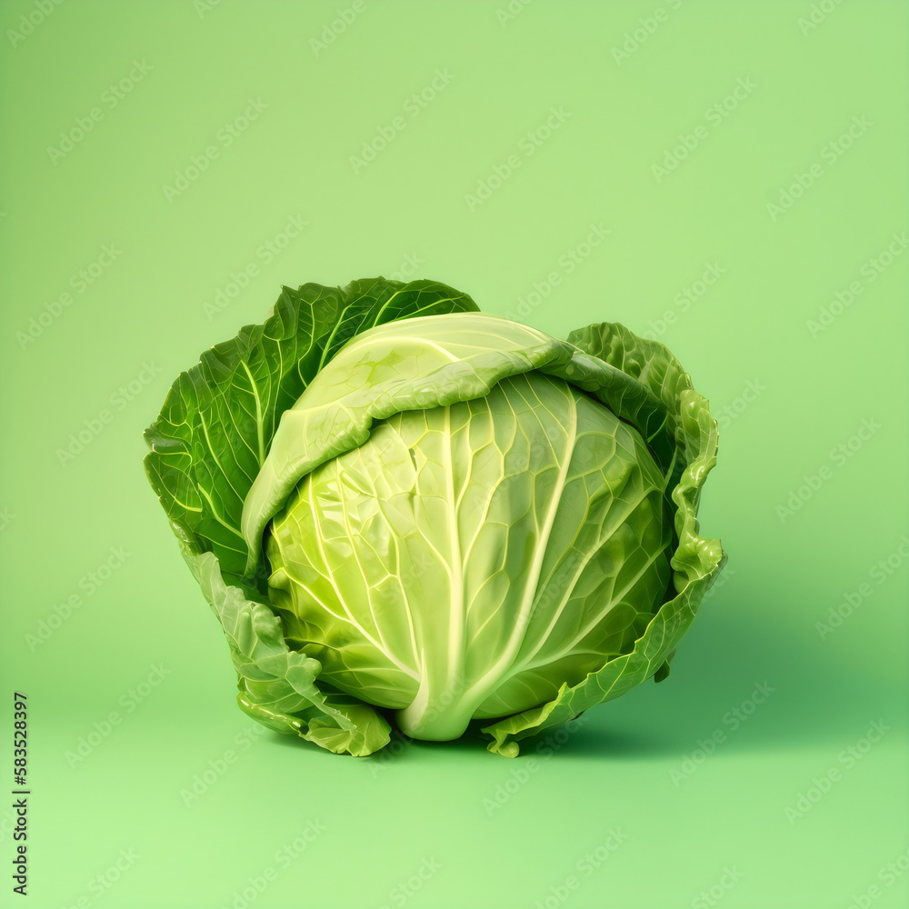 Fototapeta premium cabbage isolated on green studio background, made with generative ai