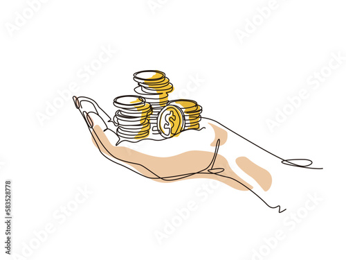 sketch lifestyle A018_hands hold the gold coins side view to shows the concept of business and wealth vector illustration graphic EPS 10