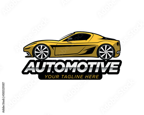 Concept Sport Car Logo Illustration in Black and Yellow with White Background 