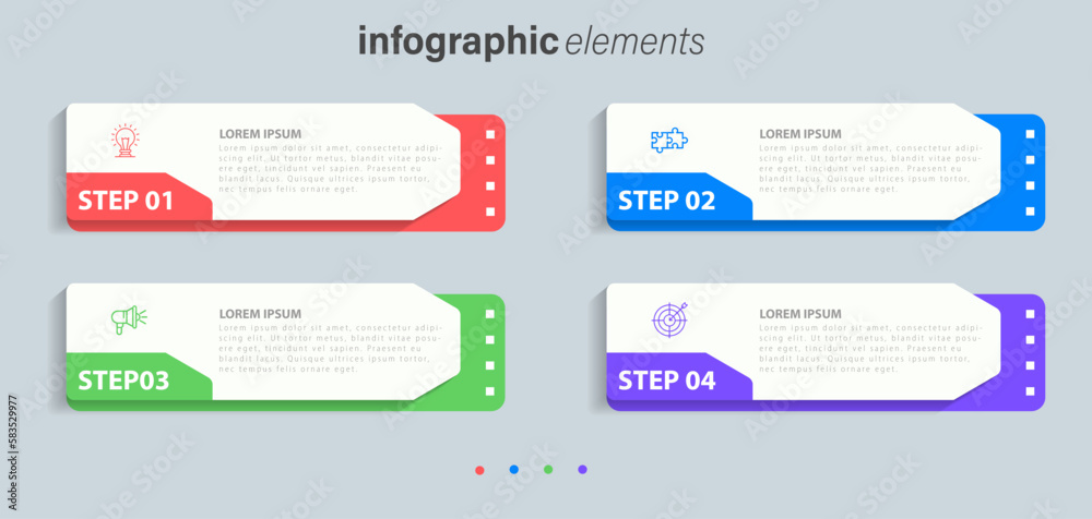 Creative concept for infographic with 4 steps. Four colorful graphic elements. Timeline design for brochure, presentation. Infographic design layout, Concept of business model with 4 successive steps. Creative concept for infographic with 4 steps. Four colorful graphic elements. Timeline design for brochure, presentation. Infographic design layout, Concept of business model with 4 successive steps.