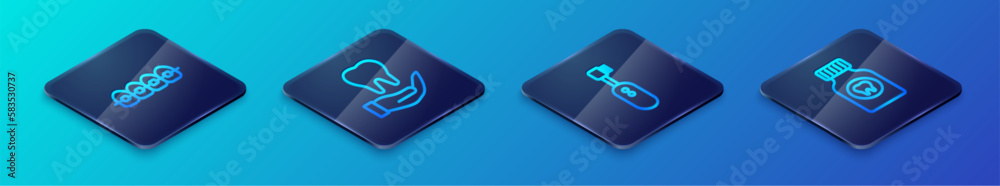 Set Isometric line Electric toothbrush, Teeth with braces, Toothache painkiller tablet and icon. Vector Set Isometric line Electric toothbrush, Teeth with braces, Toothache painkiller tablet and icon. Vector