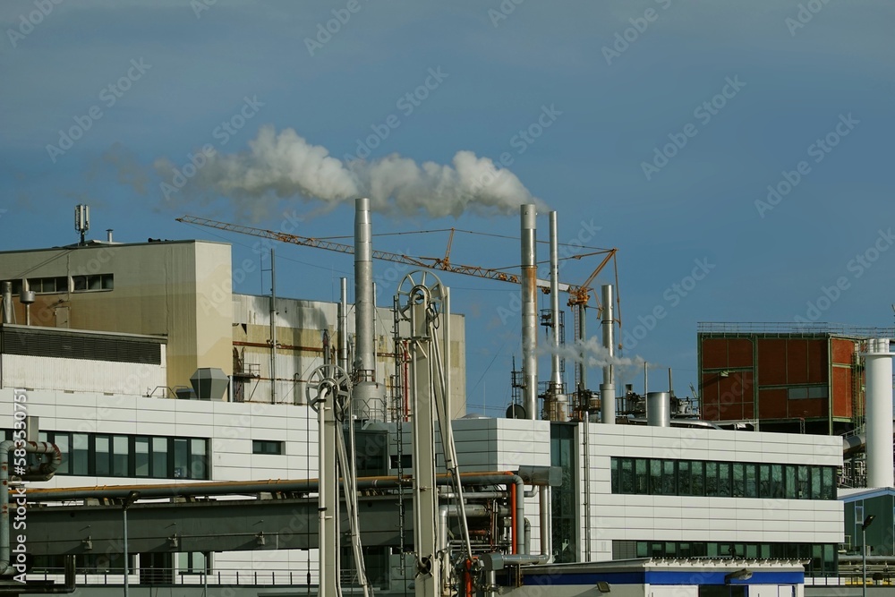 factory with tubes, warehouses, production buildings