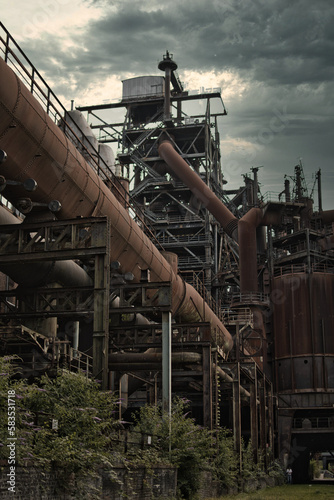 The Pipes and old mining industrial facilities in the Duisburg-Nord Park in Germany