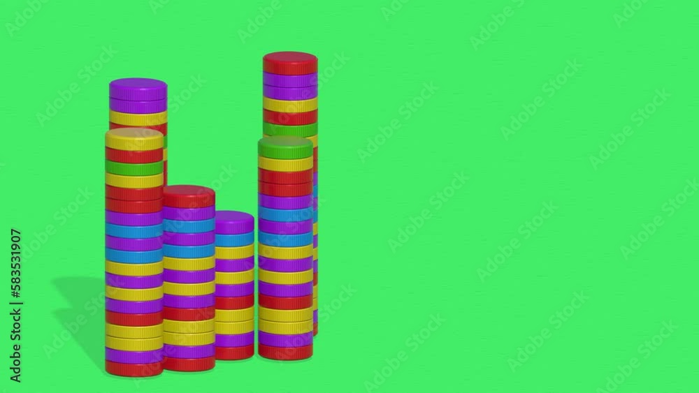 Animation of playing chips on a green background. Gambling concept. 3D animation. Animation of playing chips on a green background. Gambling concept. 3D animation.
