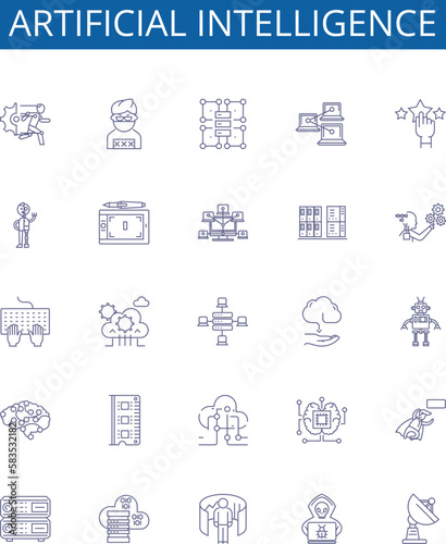 Artificial intelligence line icons signs set. Design collection of AI, Robotics, Machine Learning, Automation, Algorithms, Computation, Natural Language Processing, Expert Systems outline concept