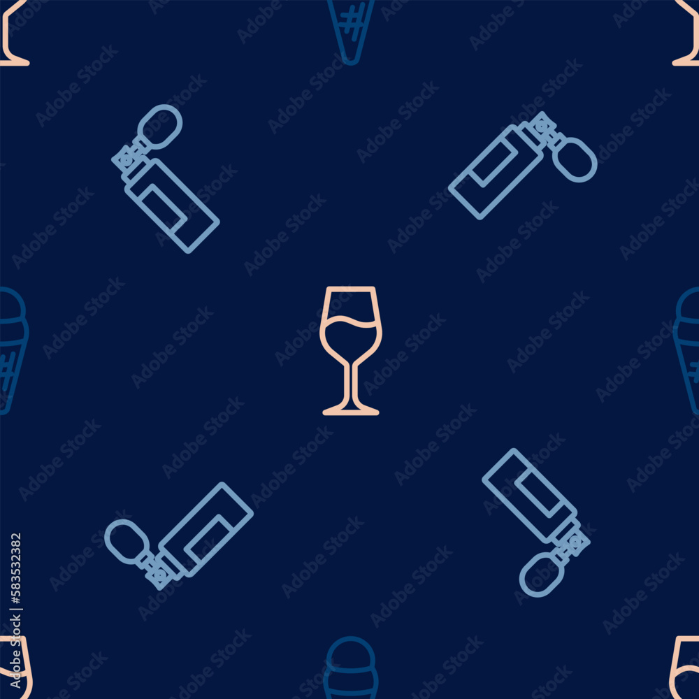 Set line Ice cream in waffle, Perfume and Wine glass on seamless pattern. Vector Set line Ice cream in waffle, Perfume and Wine glass on seamless pattern. Vector