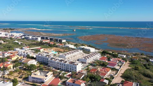 Spectacular aerial views of the Ria Formosa and Fuzeta, a touristic residential area and sea