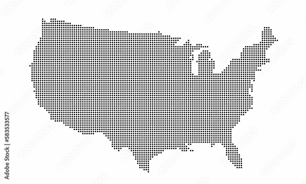 USA or United States of America dotted map with grunge texture in dot style. Abstract vector illustration of a country map with halftone effect for infographic. 