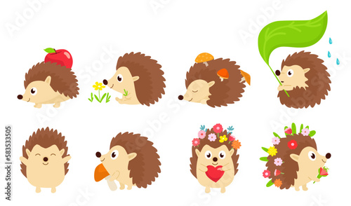 Wallpaper Mural Hedgehog vector cartoon prickly animal character with love heart. wildlife illustration set of hedgehog-tenrec sleeping or playing in forest isolated on white background. Happy autumn forest mammals Torontodigital.ca