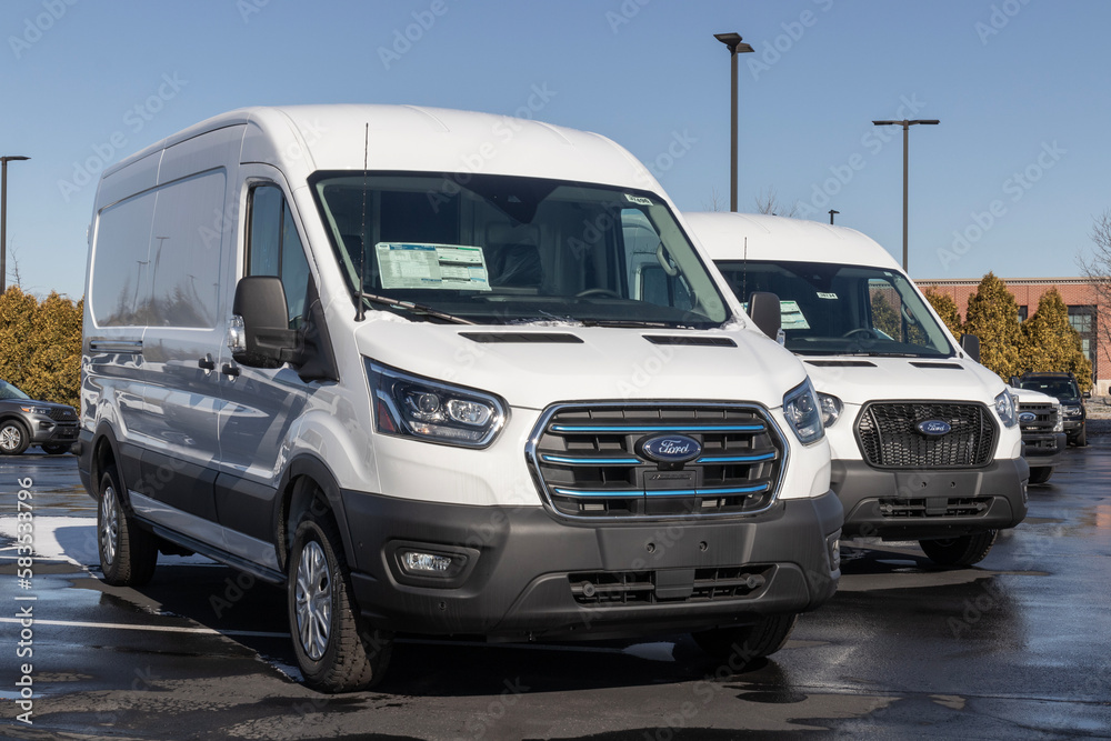 Ford ETransit Cargo Van display at a dealership. Ford offers the E