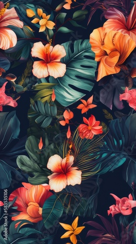 Floral pattern texture wallpaper  made with generated ai